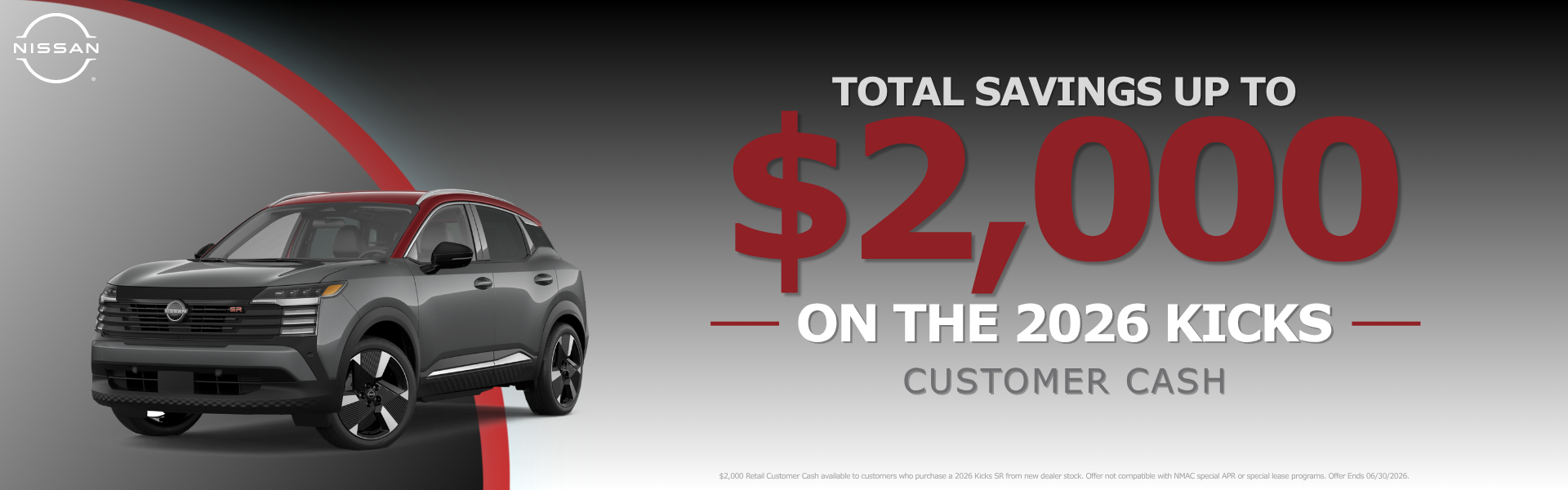 Total Savings Up to $2,000 on the 2026 Kicks